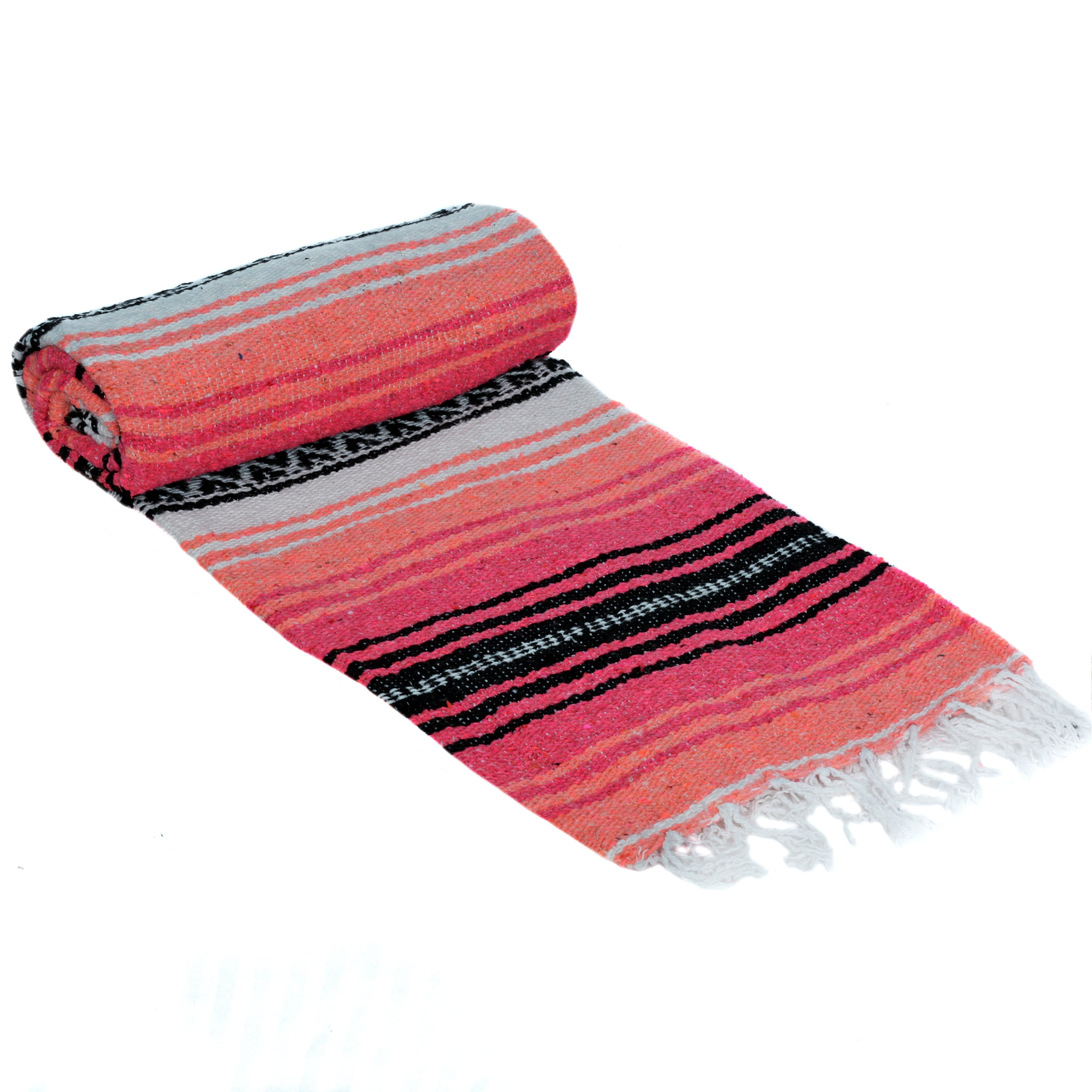 La Montana 4 Pack Mexican Blankets, 74" x 50" Yoga Blankets, Coral/Melon/White