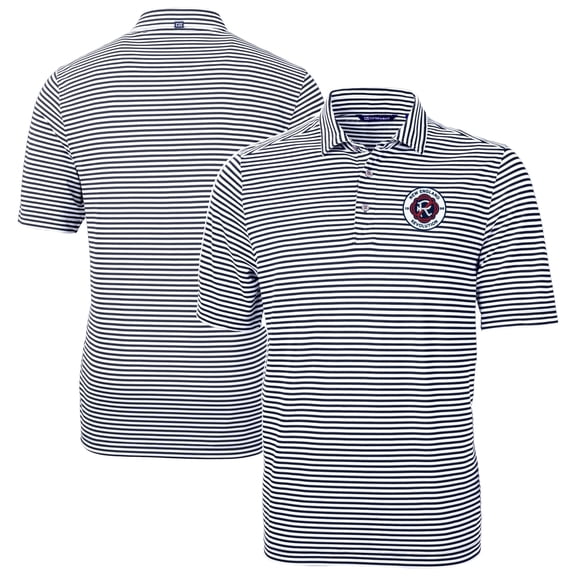 Men's Cutter & Buck Navy New England Revolution DryTec Virtue Eco Pique Stripe Recycled Polo