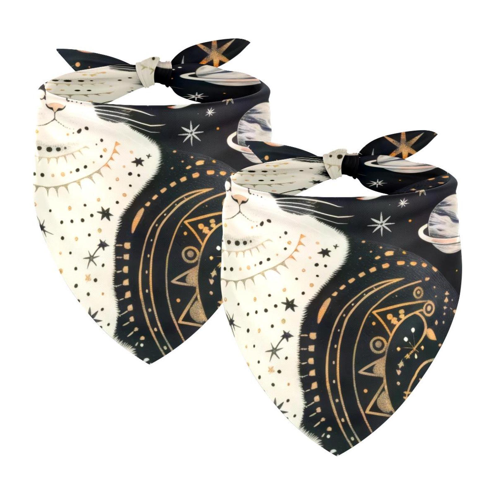 PhooArto Cat Planets Stars Pattern Dog Bandanas 2 Pack Soft Washable Pet Scarf Triangle for Large Dogs Puppies and Cats