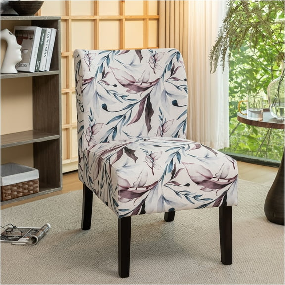 JERFIT Floral Print Accent Chair Armless Upholstered Slipper Chair for Living Room, Bedroom, Multicolor