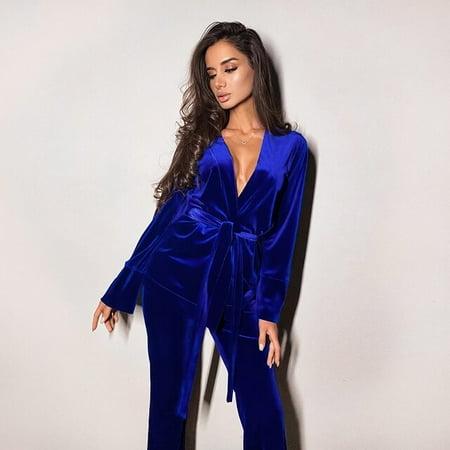 

DanceeMangoo Solid Color Knitting Sleepwear Robe Pajama Set Woman 2 Pieces Autumn Trouser Suits Velour Nightgown Lace Up Bathrobes Sets