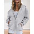 thumbnail image 4 of Sudadera con Capucha y Cremallera para Mujer, Forro Suave, Ideal para el Invierno. Sudadera Informal Gran Tamaño con Botones en la Parte Delantera. Gris XXXL, 4 of 7