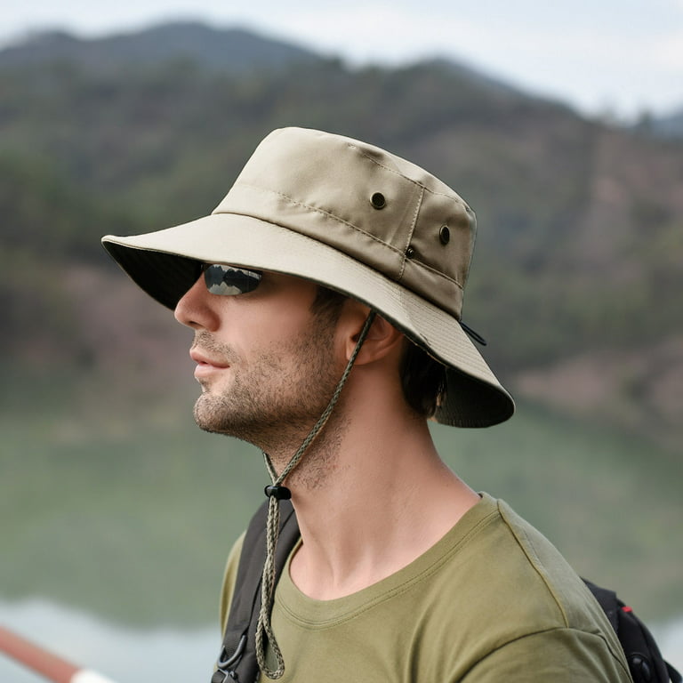 Youxiang Beige Bucket Hats Summer Outdoor Sun Hat Protection Boonie Cap Solid Adjustable Fishing, Men's, Size: One Size