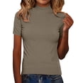 thumbnail image 5 of Summer Tops for Women Short Sleeve Mock Neck Sweater Top Turtleneck Pullover Shirt Fashion, 5 of 6