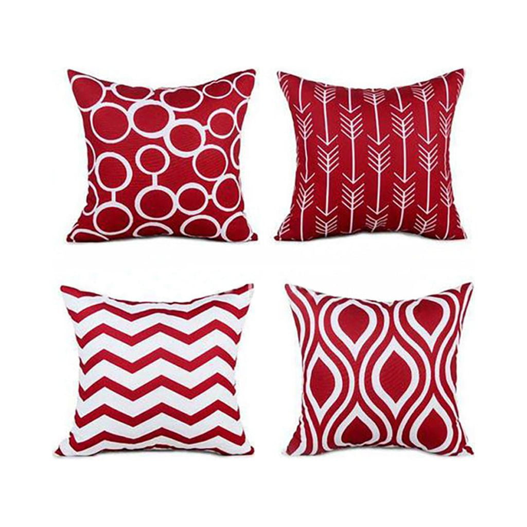  FanHomcy Set of 4 Geometric Throw Pillow Covers for Couch,Soft  Solid Square Decorative Pillow Set Cushion Cases for Sofa Bed Room Car, 18  x 18, Red Quatrefoil Arrow Ogee Chevron Patterns 
