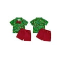 thumbnail image 2 of Spewahor Toddler Baby Boy Christmas Outfit 0 6 12 18 24 Months 2T 3T Lights String Print Short Sleeve Bowtie Shirt Solid Elastic Waist Shorts 2 Piece Gentleman Set, 2 of 9