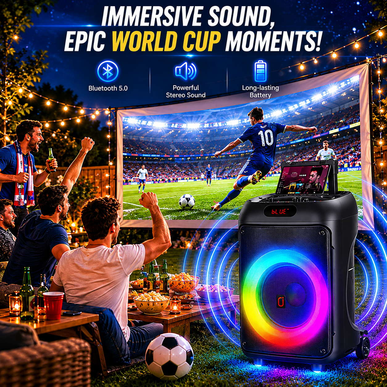 JYX Karaoke Machine, 120W Large Karaoke Speaker with Wheels, 2 Microphones, RGB Party Lights, T36-T