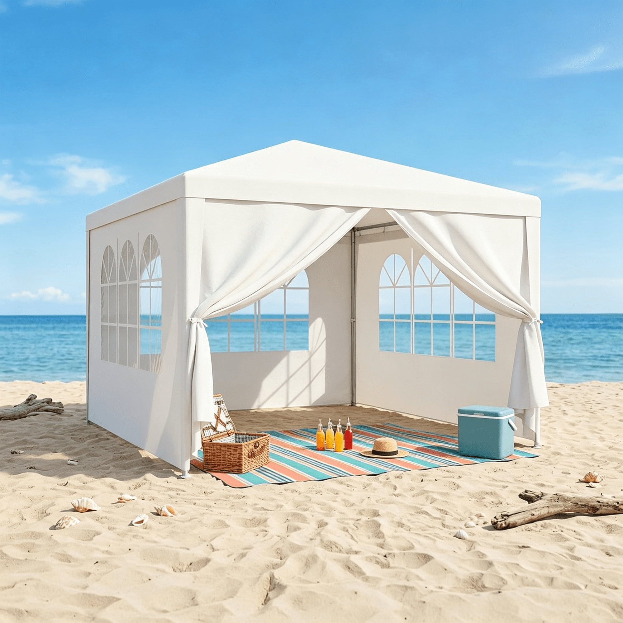 Canopy Tent 10x10 FT Outdoor Gazebo Party Tent with Removable Sidewalls Windows Steel Frame Waterproof UV Resistant for Wedding BBQ Picnic Garden Beach Events White