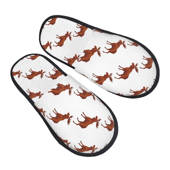 House Slippers for Women Men - brown Elk Moose cute Lightweight House Shoes Fuzzy Slippers, Soft Slip-On Cozy House Slippers for Woman Indoor Outdoor