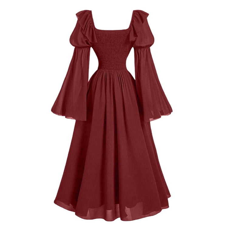 FYEGRE Gown Featuring Dramatic Flared Sleeves And Square Neck Design For  Historical Events And Themed Parties Red M - Walmart.com