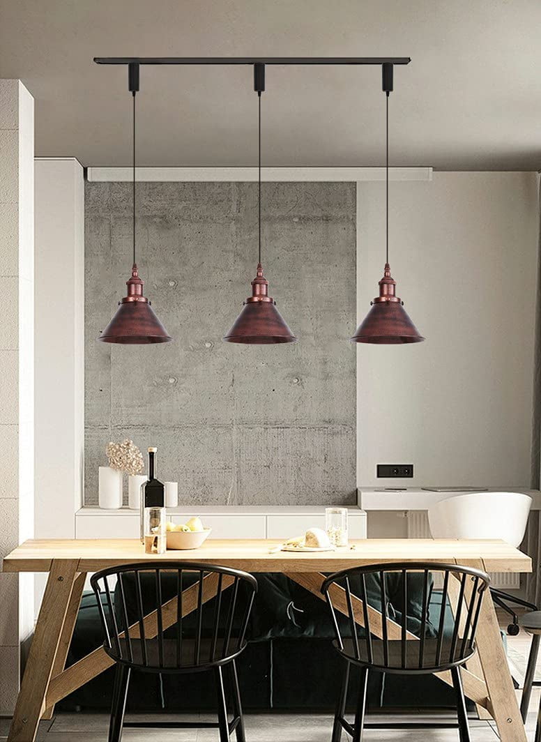 KAYYELAMP Plug in Cable Track Rail with Adjustable Cord Rust Track Lighting Fixture E26 Base H-Type Vintage Design for Kitchen Loft(No Bulb)