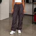 thumbnail image 2 of Cargo Pants Women Zaewscy Women Fashion Workwear Casual Pants Loose Straight-leg Big Pockets Adjustable Cuffs Long Pants Brown L, 2 of 7