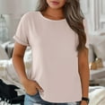 thumbnail image 2 of Summer Plus Size Shirts for Womens Fashion Round Neck Solid Color Light Sensing Face Short Sleeve Loose T-shirt, 2 of 7