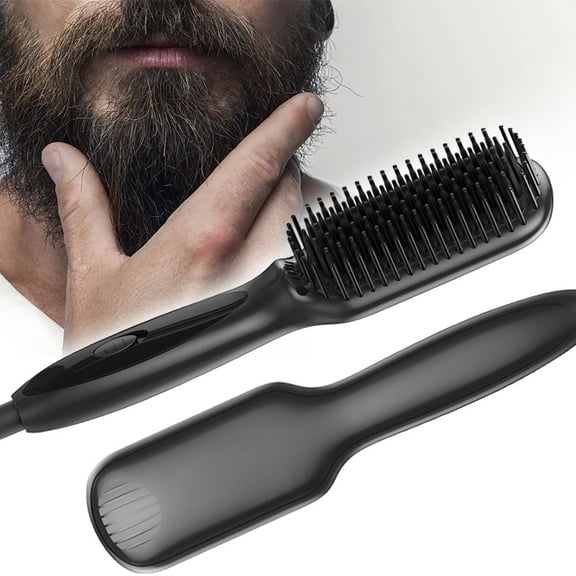 TOPGO Beard Straightener,  Ceramic & Ionic Heated Hair Straightener Brush for Men - Black