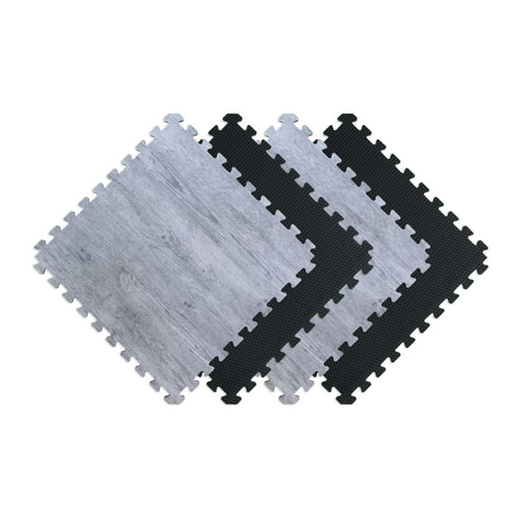 Norsk Reversible Faux Wood 4 Pack .47" Foam Mats - Stone Gray