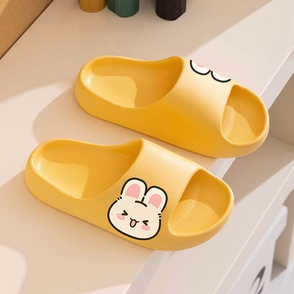 Cute Bunny EVA Slide Sandals Kids Girl Summer Slip-resistant Waterproof Lightweight Kids Beach Pool Shoes Yellow,Size 32