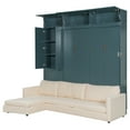 thumbnail image 5 of Queen Horizontal Murphy Bed with Sofa and Storage Shelves, Solid Wood Space Saving Hideaway Murphy Wall Bed with Couch and Storage for Adults, Green, 5 of 9