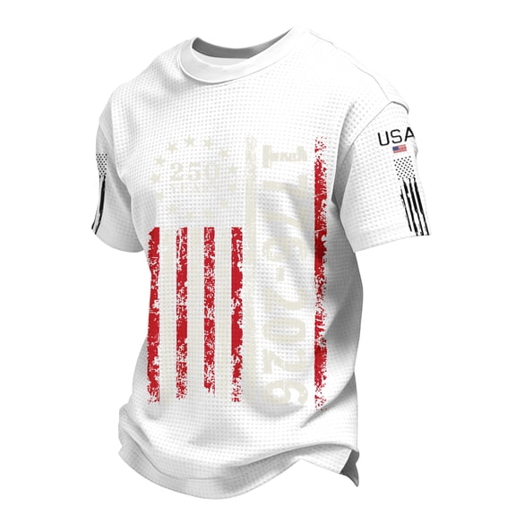 Domuza Men's Fourth Of July Shirts American Flag Graphics Casual Waffle Crew Neck Short Sleeve Tee Shirts Summer 2026 Trendy Comfy Loose Fit Top White 4XL