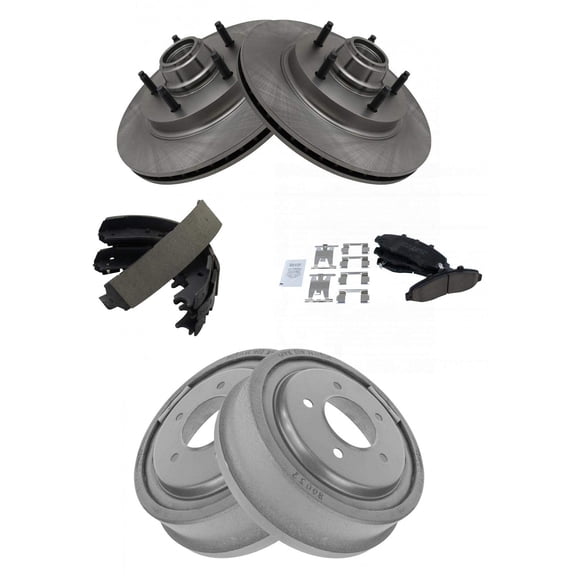 TRQ Front Ceramic Brake Pad Rotor & Rear Drum Shoe Kit for Ford Truck BKA90749 Fits select: 1997-1999 FORD F150