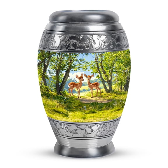 KARYLIZ Deer Urns For Human Ashes - Funeral Cremation Urns for Adult Male - Green & Blue Urns For Human Ashes Adult Man - Decorative Memorial for Funeral Urn for Mom & Dad 10 Inch