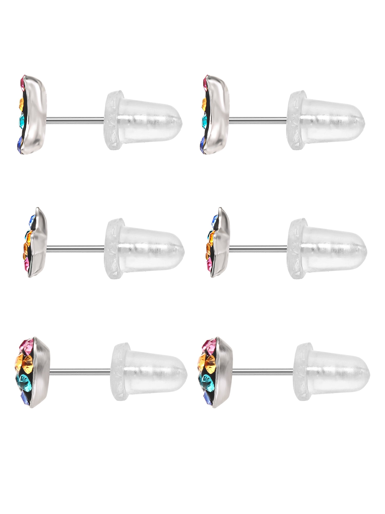 Brilliance Fine Jewelry Girl’s/Tween Sterling Silver Crystal Heart, Star and Moon Stud Earring Set