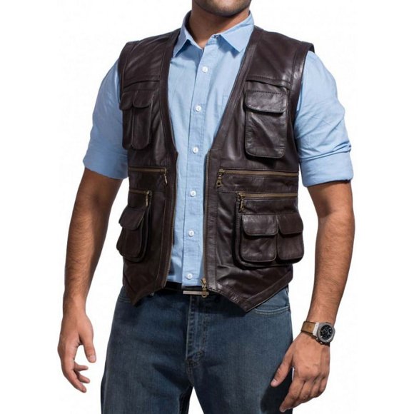 Leather Vest For Men Safari Vest Sleeveless Vest Mens Brown Mens Vest Mens Outdoor Vest Mens Leather Vests Brown Leather Vest For Men size M