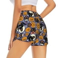 thumbnail image 3 of Xecao's Spooky Cats And Halloween Pumpkins for a double-layer running short for women, perfect for gym, tennis, and more, featuring a convenient pocket., 3 of 9