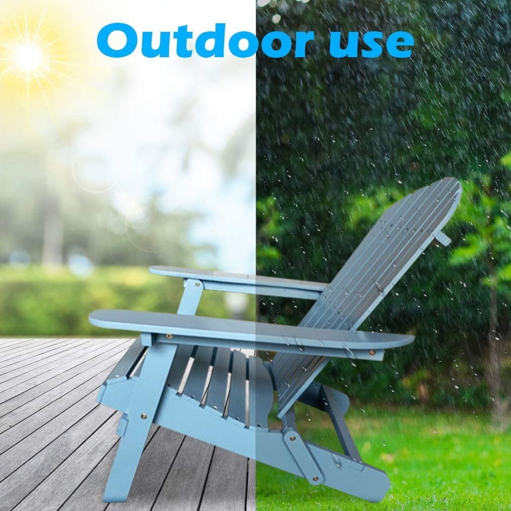 Folding Adirondack Chair Outdoor Patio Chairs Weather Resistant Plastic Fire Pit Chairs Wooden Adirondack Lounger Chair Accent Furniture for Garden Backyard, TURQUOISE