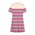 thumbnail image 4 of Offres des Fêtes Iumwxz Robe à Col Rond à Manches Courtes pour Femmes Tendance Ligne A Décontractée Plissée Robe Courte Robes à Imprimé Rayé Robes Midi pour Femmes Robe Douce et Confortable pour Costume, 4 of 6
