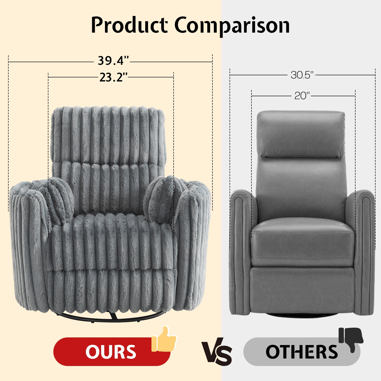 Merluxy Power Swivel Recliner Chair with USB Charging & 2 Pillows, Glider Rocker for Nursery and Living Room, Grey Corduroy