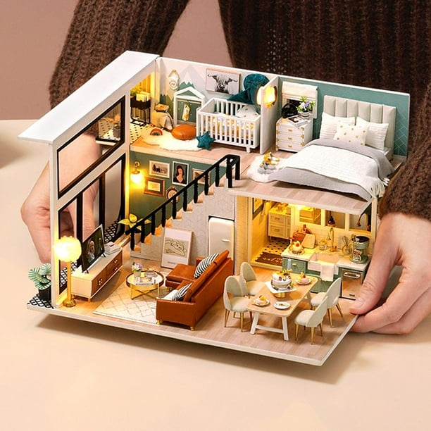 2x kit de maison de poupée miniature bricolage avec meubles maison