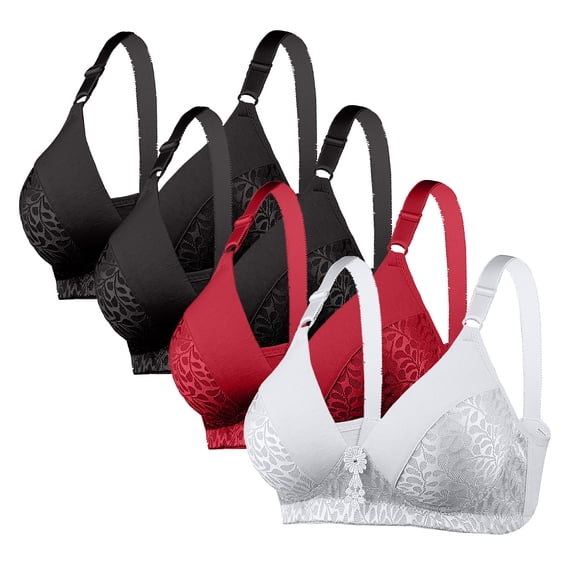 REORIAFEE Women Bras Wireless Pack of 4 Adjustable Straps No Underwire Push up Bralette Comfortable Lace Padded Bras S-XL