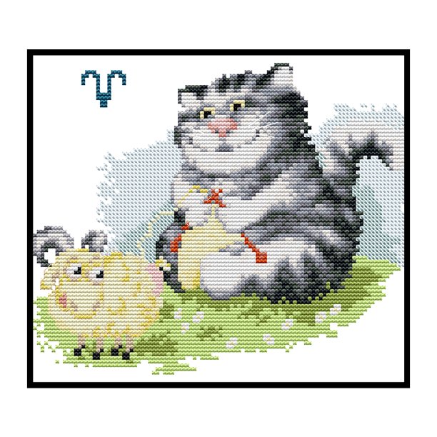 Cuadros Decorativos Kit de animales bordados DIY con estampado de gato gordo de punto de cruz parcial de 14 quilates (DA636) DQrwqpou Nuevos Originales