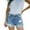 Sky Blue, variant on Women's Classic Blue Denim Shorts High Waisted Button Fly Design, Ripped Details for Edgy Streetwear Style,Sky Blue L