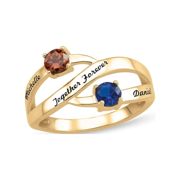 Personalized Engravable Couple's Birthstone Ring in 10K Gold by Jewlster