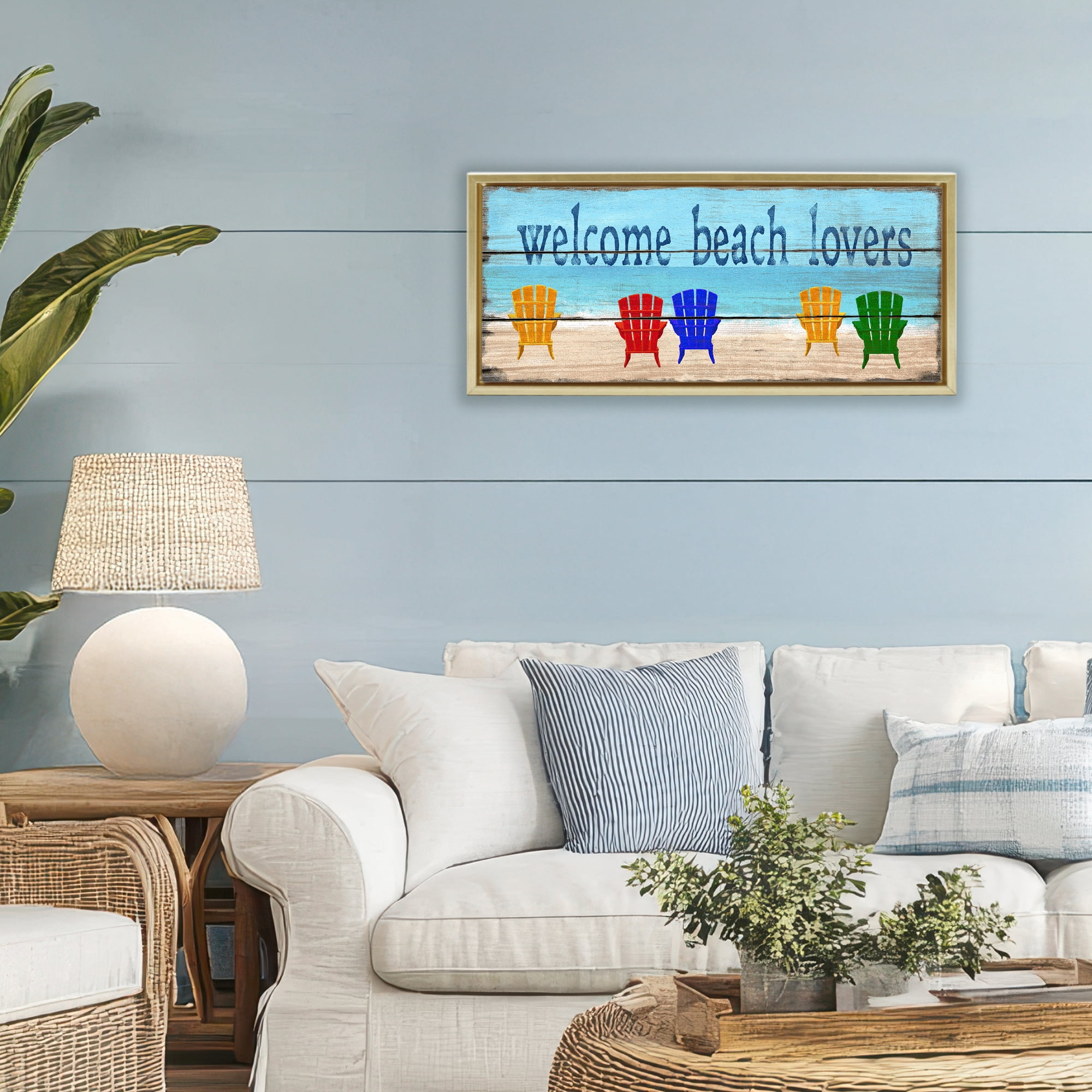 Stupell Industries Beach Lovers Chairs Gold Framed Floater Canvas Wall Art, design by Gail Fraser