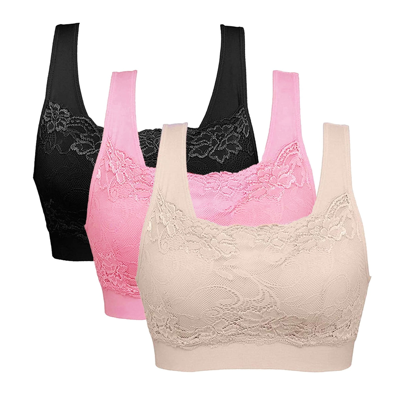 Women JPLZi Women's Seamless Lace Bra Top with Front Lace Cover Sports ...