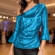 thumbnail image 2 of Tops de Manga Larga de las Mujeres con Brillo Metálico Y Textura de Costillas, Blusa Casual de Hombros para Fiesta Y Uso Cotidiano, Tops de Manga Corta de las Mujeres, 2 of 7