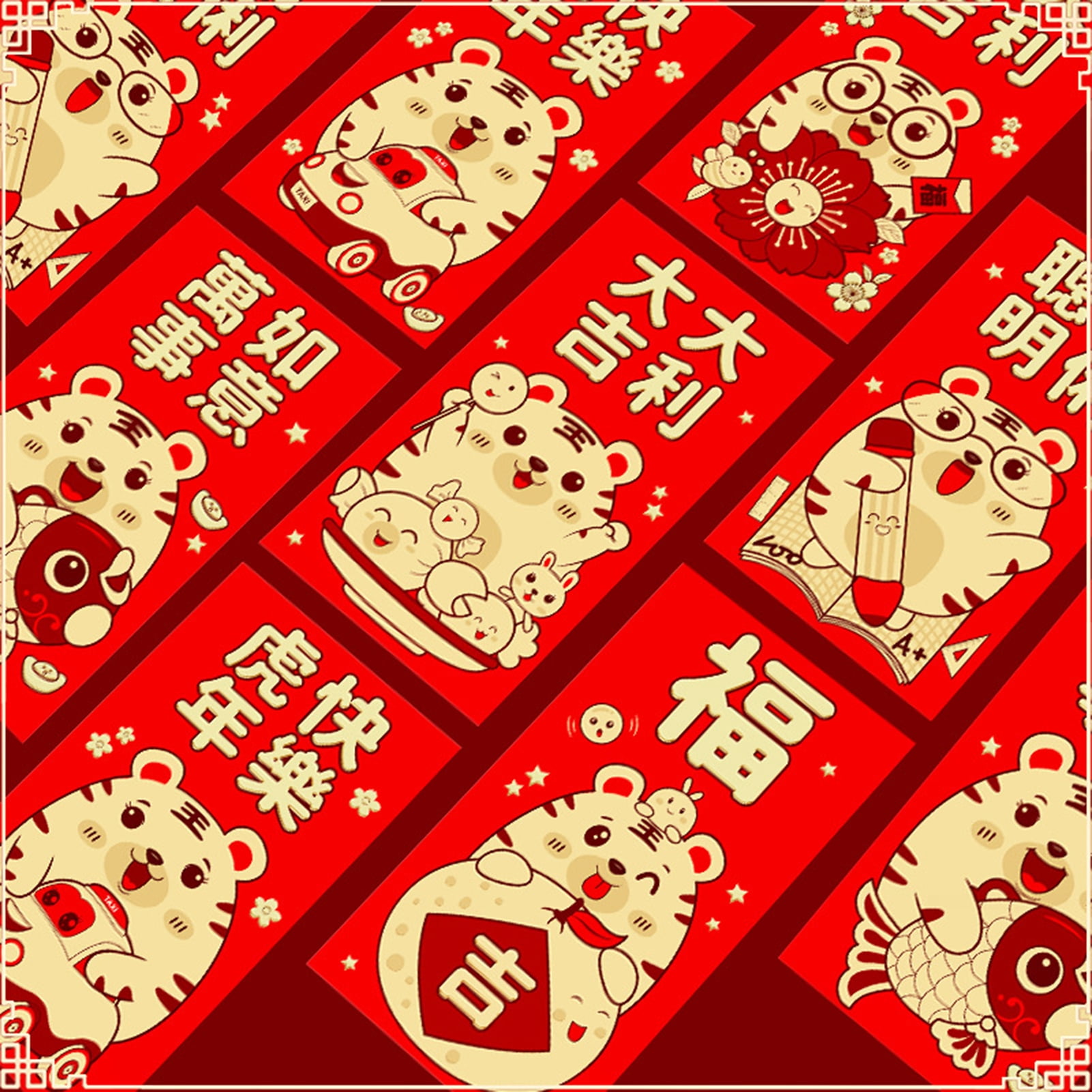 6Pcs/Set 3D Effect Paper Creative Tiger Pattern Red Pocket Hot Stamping Lucky  Money Bag for Spring Festival Black Paper 