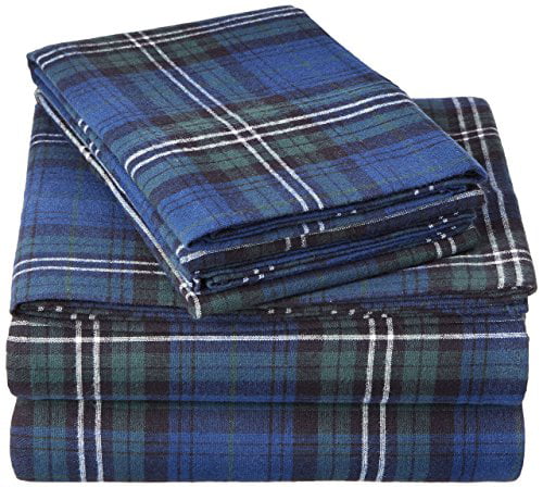 Twin XL Pinzon 160 Sheets & Pillowcases Gram Plaid Flannel Set Cream/Blue " 