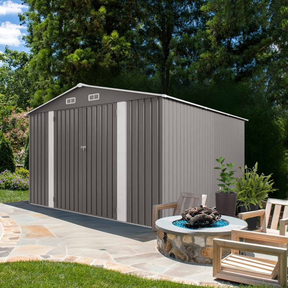Extra Large Metal Utility Shed - Lockable Door Design with Clear Window for Lawn Equipment