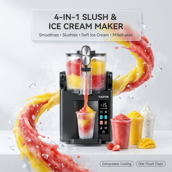 Slushy Machine for Home Party, -15°C Rapid Freeze, 9-Min First Slush, No Ice Needed Frozen Drink & Ice Cream Maker with Smoothie, Milkshake & Margarita Presets, Iced Tea Maker