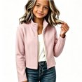 thumbnail image 2 of JOANKDMI Fleece Lined Jacket for Teen Girl Size 9-10 Sherpa Thermal Long Sleeve Full Zip Stand Collar Warm Winter Crop Coat Fall Cold Weather Activewear, 2 of 6