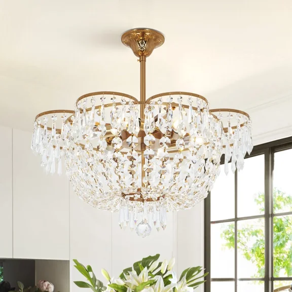 LUOLAX 23.6" Luxury Crystal Chandelier 6-Light Ceiling Fixtures Pendant Lamp Lighting