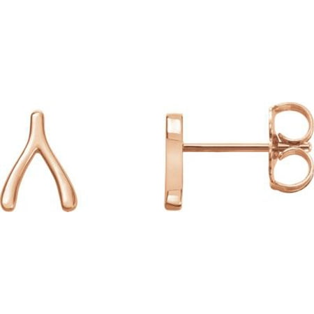 14K Rose Gold Wishbone Earrings Metal Fashion Finished (Pair)