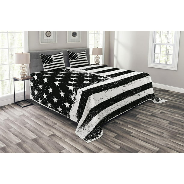 United States Bedspread Set Grunge Aged Black And White American