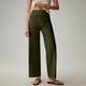 thumbnail image 2 of pantalones rectos de nueve puntos de pierna ancha casual de color sólido para mujer con bolsillos verde militar / s, 2 of 9