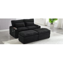 LiviNest 70.9" Modular Sectional Sofa: Convertible Sofa Bed with Storage & USB Ports - Black Corduroy Loveseat for Small Apartments & Living Rooms