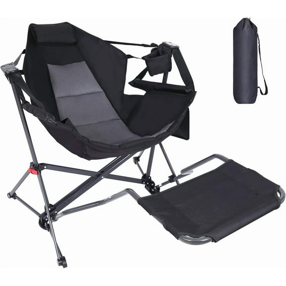 Portable Hammock Camping Chair with Removable Footrest, Swing Rocker, Cup Holder & Carry Bag for Outdoor Relaxation (1 Pack)