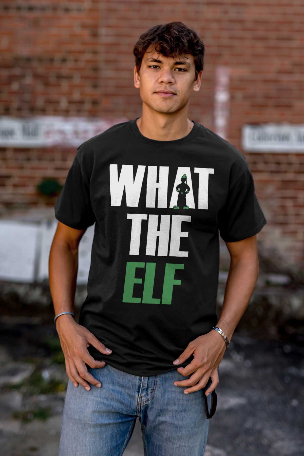Funny Christmas What the Elf Joke Plus Size Crewneck Graphic Tee Shirt Brisco Brands 3X